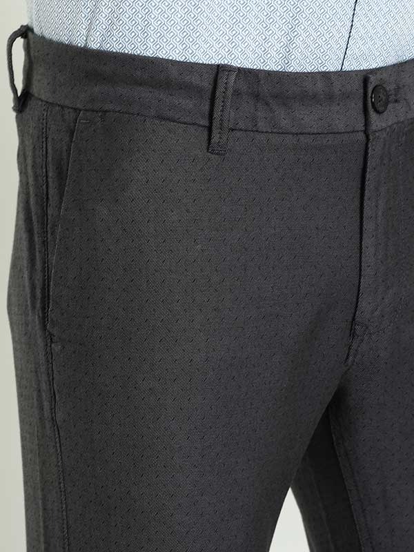 Indian Terrain Men's Slim Fit Self Design Dark Grey Trousers